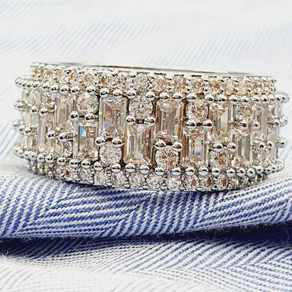 Fashion Rectangle Round Gems Zircon Luxury Eternity Ring for Women, EVGG1386 - Picture 5 of 15